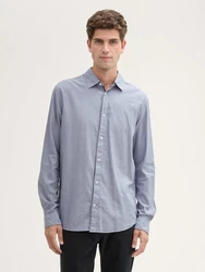 TOM TAILOR Langarmhemd Fitted Hemd Grau/Blau/Hellblau/Fliederfarben