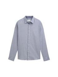 TOM TAILOR Langarmhemd Fitted Hemd Grau/Blau/Hellblau/Fliederfarben