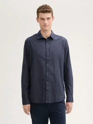 TOM TAILOR Langarmhemd Fitted Hemd Dunkelblau/Grau
