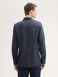 TOM TAILOR Langarmhemd Fitted Hemd Dunkelblau/Grau