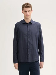 TOM TAILOR Langarmhemd Fitted Hemd Dunkelblau/Grau