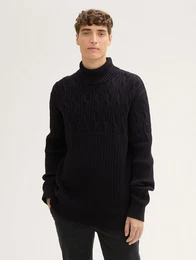 Strickpullover Rollkragenpullover mit Zopfmuster