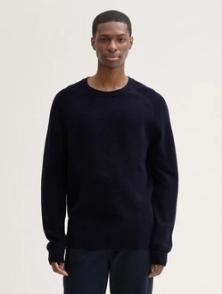 TOM TAILOR Strickpullover im Material-Mix Dunkelblau/Schwarz/Blau TOM TAILOR Strickpullover im Material-Mix Dunkelblau/Schwarz/Blau