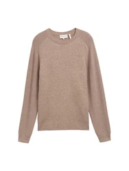 TOM TAILOR Strickpullover im Material-Mix Beige/Khaki/Braun