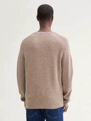 TOM TAILOR Strickpullover im Material-Mix Beige/Khaki/Braun