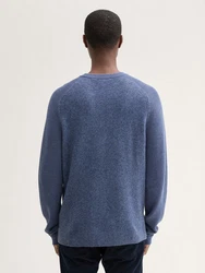 TOM TAILOR Strickpullover im Material-Mix Blau/Hellblau/Grau/Dunkelblau