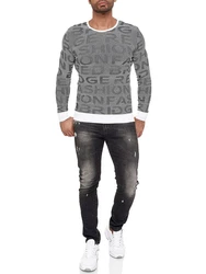 RedBridge Strickpullover mit Rundhalsausschnitt Grau/Dunkelgrau/Hellgrau