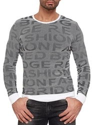 RedBridge Strickpullover mit Rundhalsausschnitt Grau/Dunkelgrau/Hellgrau