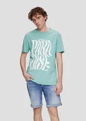 QS Kurzarmshirt mit Frontprint Türkis/Grün/Lila
