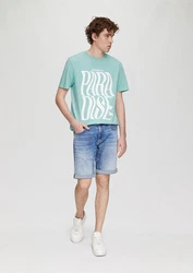 QS Kurzarmshirt mit Frontprint Türkis/Grün/Lila
