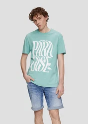 QS Kurzarmshirt mit Frontprint Türkis/Grün/Lila