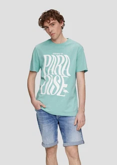 QS Kurzarmshirt mit Frontprint Türkis/Grün/Lila