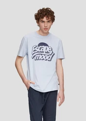 QS Kurzarmshirt mit Frontprint Blau/Hellblau/Grau