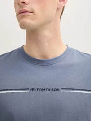 TOM TAILOR T-Shirt mit Print Grau/Dunkelblau