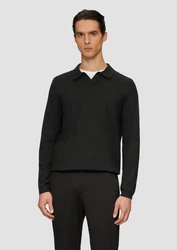 s.Oliver BLACK LABEL Strickpullover mit Polokragen Schwarz/Rot