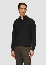 s.Oliver BLACK LABEL Strickpullover mit Troyer-Kragen Schwarz/Rot
