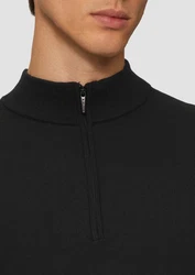 s.Oliver BLACK LABEL Strickpullover mit Troyer-Kragen Schwarz/Rot