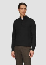 s.Oliver BLACK LABEL Strickpullover mit Troyer-Kragen Schwarz/Rot