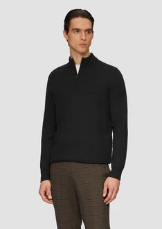 s.Oliver BLACK LABEL Strickpullover mit Troyer-Kragen Schwarz/Rot