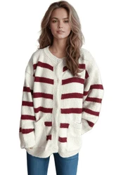 AUKUU Strickpullover Braun/Lila/Dunkelrot/Bordeaux/Rot/Weiß