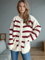AUKUU Strickpullover Braun/Lila/Dunkelrot/Bordeaux/Rot/Weiß