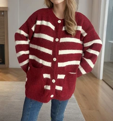 AUKUU Strickpullover Braun/Lila/Dunkelrot/Bordeaux/Rot/Weiß