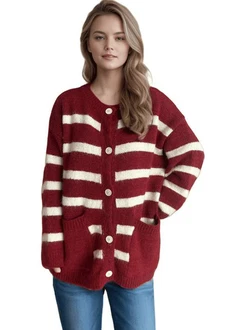 AUKUU Strickpullover Dunkelrot/Bordeaux/Rot