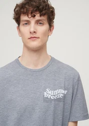 s.Oliver Kurzarmshirt T-Shirt mit Frontprint Grau/Hellblau
