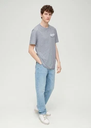 s.Oliver Kurzarmshirt T-Shirt mit Frontprint Grau/Hellblau