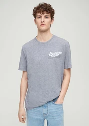s.Oliver Kurzarmshirt T-Shirt mit Frontprint Grau/Hellblau