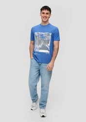 QS Kurzarmshirt Jersey T-Shirt mit Frontprint Hellblau/Blau
