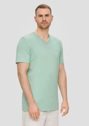 Kurzarmshirt T-Shirt mit V-Ausschnitt und Logo-Detail Logo