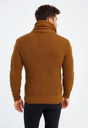 Leif Nelson Herren Strickjacke Schalkragen Slim Fit Winter-Freizeit-Jacke Moderne Männer Pulli Grobstrick Sweatjacke Langarm Hoodie-Pullover Orange/Braun