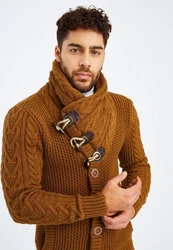 Leif Nelson Herren Strickjacke Schalkragen Slim Fit Winter-Freizeit-Jacke Moderne Männer Pulli Grobstrick Sweatjacke Langarm Hoodie-Pullover Orange/Braun