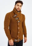 Leif Nelson Herren Strickjacke Schalkragen Slim Fit Winter-Freizeit-Jacke Moderne Männer Pulli Grobstrick Sweatjacke Langarm Hoodie-Pullover Orange/Braun