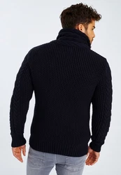 Leif Nelson Herren Strickjacke Schalkragen Slim Fit Winter-Freizeit-Jacke Moderne Männer Pulli Grobstrick Sweatjacke Langarm Hoodie-Pullover Dunkelblau