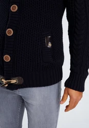 Leif Nelson Herren Strickjacke Schalkragen Slim Fit Winter-Freizeit-Jacke Moderne Männer Pulli Grobstrick Sweatjacke Langarm Hoodie-Pullover Dunkelblau