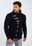 Leif Nelson Herren Strickjacke Schalkragen Slim Fit Winter-Freizeit-Jacke Moderne Männer Pulli Grobstrick Sweatjacke Langarm Hoodie-Pullover Dunkelblau