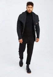 Leif Nelson Herren Strickjacke Schalkragen Slim Fit Winter-Freizeit-Jacke Moderne Männer Pulli Grobstrick Sweatjacke Langarm Hoodie-Pullover Schwarz/Dunkelblau/Dunkelgrau