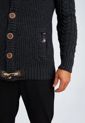 Leif Nelson Herren Strickjacke Schalkragen Slim Fit Winter-Freizeit-Jacke Moderne Männer Pulli Grobstrick Sweatjacke Langarm Hoodie-Pullover Schwarz/Dunkelblau/Dunkelgrau