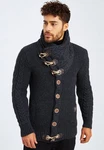 Leif Nelson Herren Strickjacke Schalkragen Slim Fit Winter-Freizeit-Jacke Moderne Männer Pulli Grobstrick Sweatjacke Langarm Hoodie-Pullover Schwarz/Dunkelblau/Dunkelgrau