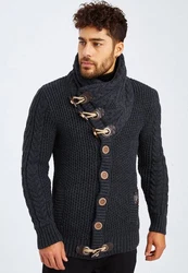 Leif Nelson Herren Strickjacke Schalkragen Slim Fit Winter-Freizeit-Jacke Moderne Männer Pulli Grobstrick Sweatjacke Langarm Hoodie-Pullover Schwarz/Dunkelblau/Dunkelgrau