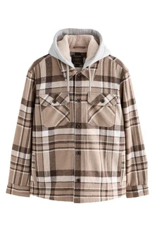 Next Hemdjacke mit Teddyfutter und Kapuze Braun/Beige/Hellblau