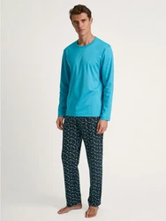 Calida Pyjama Relax Enjoy Herren Türkis/Blau