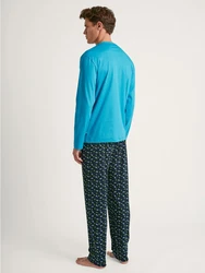 Calida Pyjama Relax Enjoy Herren Türkis/Blau