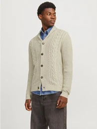 Strickjacke JJCRAIG KNIT SHAWL NECK AW24 mit Schalkragen und Zopfmuster
