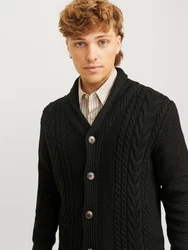 Jack & Jones Strickjacke JJCRAIG KNIT SHAWL NECK AW24 Schwarz/Dunkelgrün