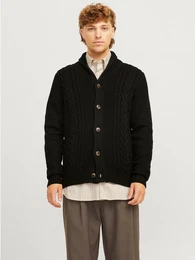 Strickjacke JJCRAIG KNIT SHAWL NECK AW24 mit Schalkragen und Zopfmuster
