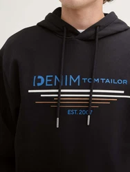 TOM TAILOR Denim Sweatshirt Hoodie mit Print Schwarz/Dunkelblau/Grau/Blau