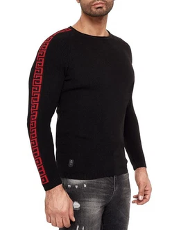RedBridge Strickpullover mit Rundhalsausschnitt Schwarz/Rot